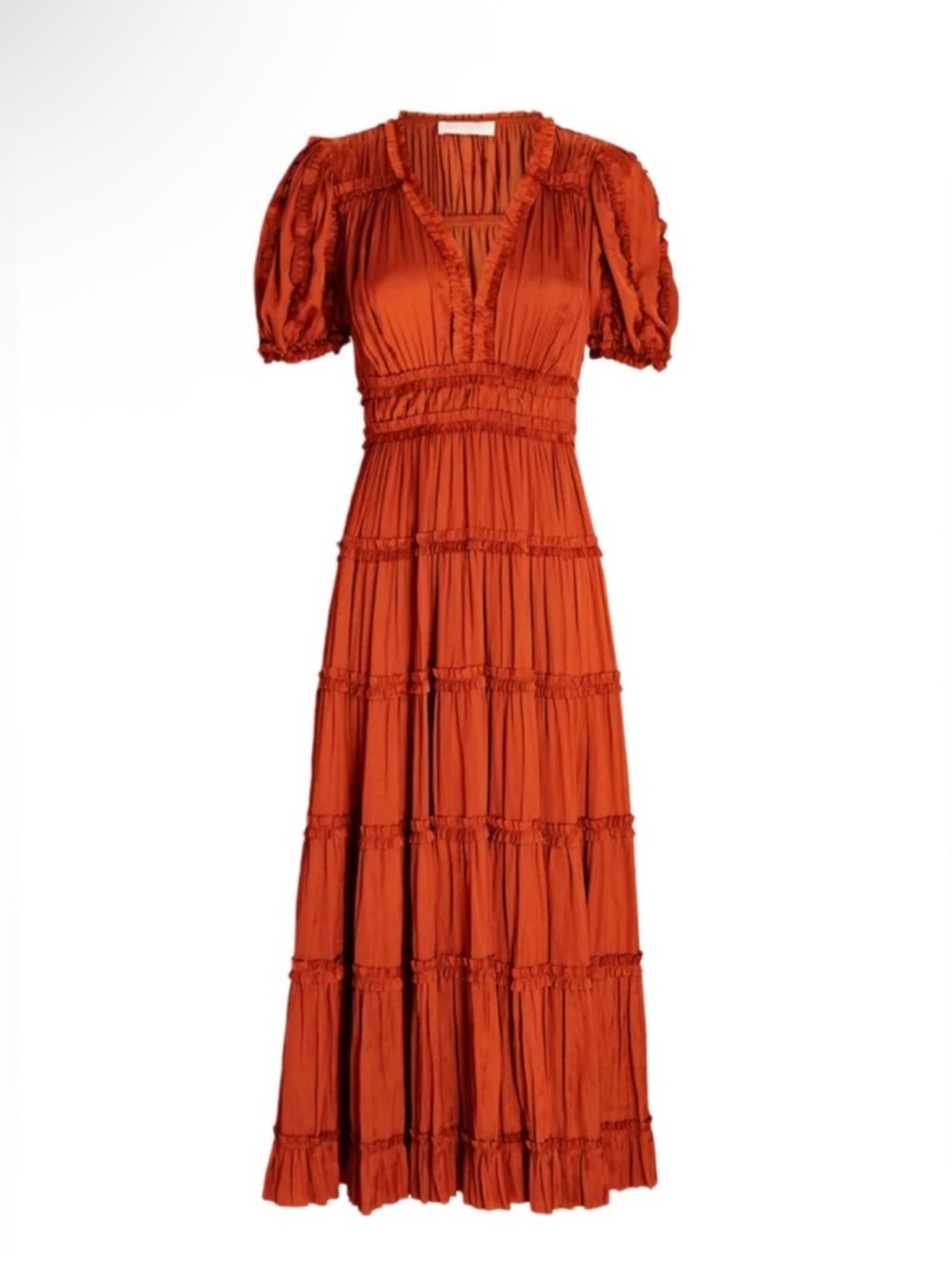 Ulla Johnson Olivia Puff Sleeve Ruffle Satin Midi Dress Boho Mermaidcore Size 8 - Picture 2 of 12